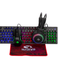 Combo 4 en 1 MARVO LOOT40 SP (CM416) / Iluminacion RGB / Teclado en Español 105 Teclas + Mouse 8000DPI + Headphone F50mm + Mouse Pad Antideslizante